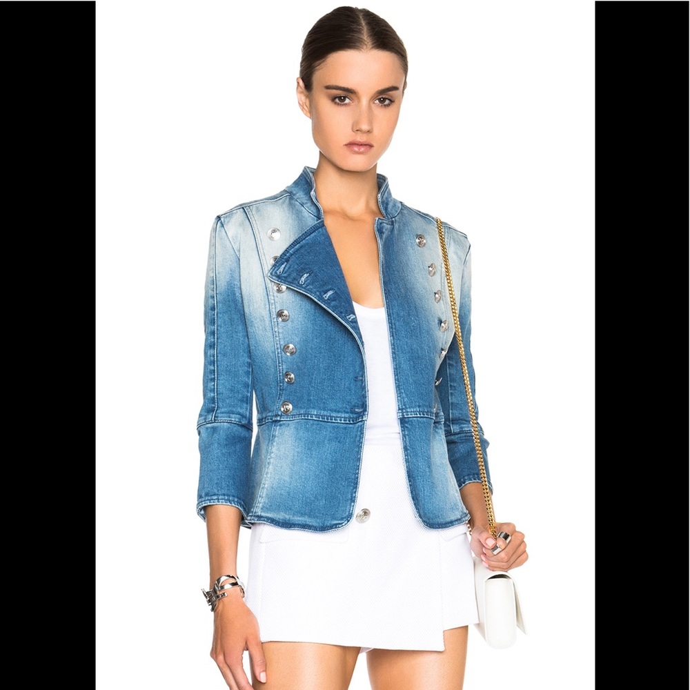 Balmain Denim Military Double Breasted Jacket Sz36